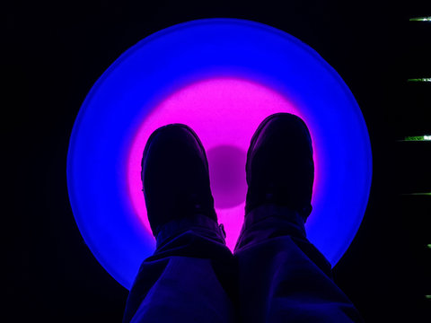 Luminous LED circles that illuminate when stepped on in different colors.