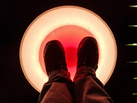 Luminous LED circles that illuminate when stepped on in different colors.
