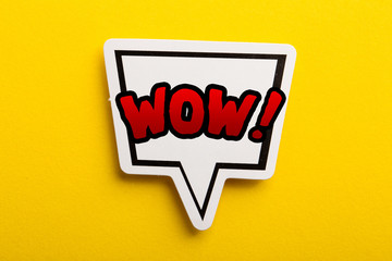 WOW Speech Bubble Isolated On Yellow Background