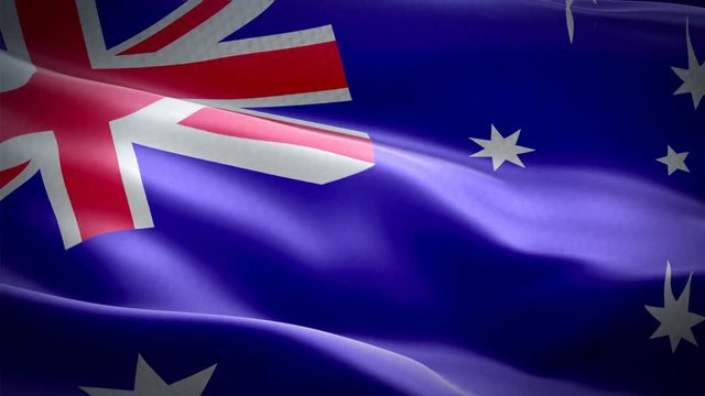 Bandeira real&iacute;stica da Austr&aacute;lia balan&ccedil;ando ao vento com textura de tecido altamente detalhado