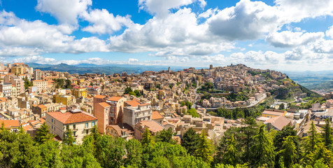 Fototapeta na wymiar Panoramic aerial view of Enna old town, Sicily, Italy. Enna is a city and comune located at the center of Sicily. At 931 m above sea level, Enna is the highest Italian provincial capital