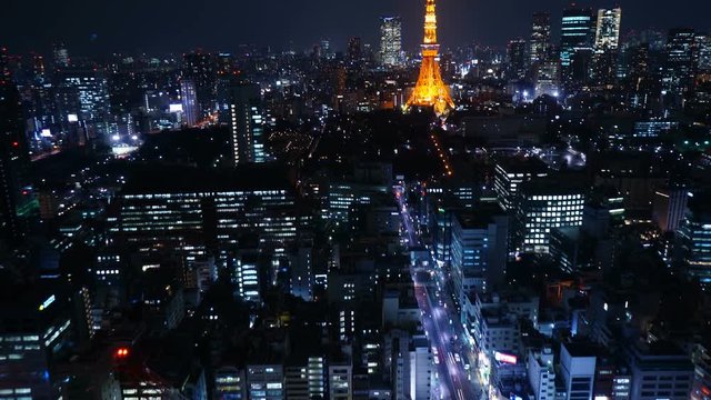 東京空撮風・タイムラプス・夜景・大都会の町並み・ドローン風撮影