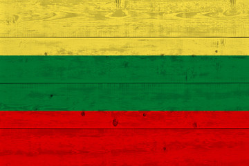 lithuania flag painted on old wood plank