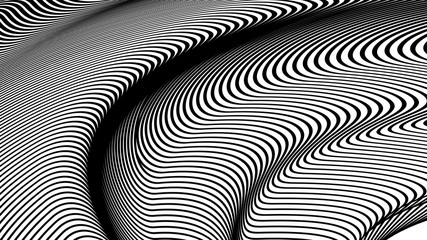 Vector 3d striped waves. Abstract composition, curve lines. Amazing three dimensional background for presentation, wallpaper, interior wall decor. Opical illusion. Vector without gradient