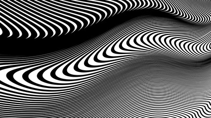 Vector 3d striped waves. Abstract composition, curve lines. Amazing three dimensional background for presentation, wallpaper, interior wall decor. Opical illusion. Vector without gradient