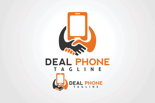 deal phone logo design template element with phone and handshake illustration combination