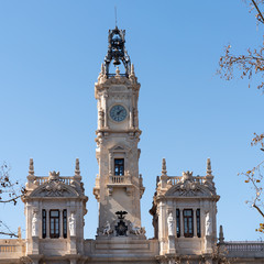 VALENCIA, SPAIN - FEBRUARY 27 : Historical building in the Town Hall Square of Valencia Spain on February 27, 2019