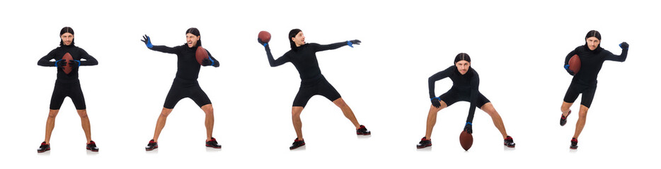 Man playing american football isolated on white
