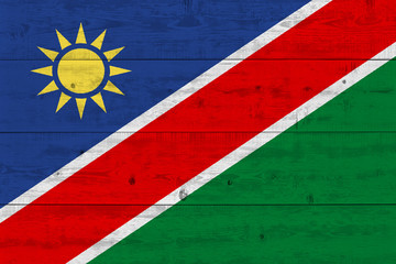 Namibia flag painted on old wood plank