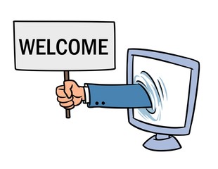 Computer website welcome hand sign cartoon illustration isolated image © efengai