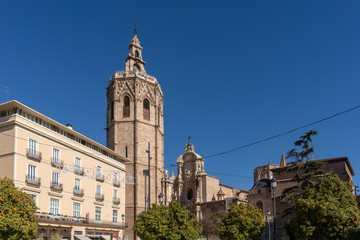 Fototapeta na wymiar VALENCIA, SPAIN - FEBRUARY 27 : El Micalet Tower of the Cathedral in Valencia Spain on February 27, 2019