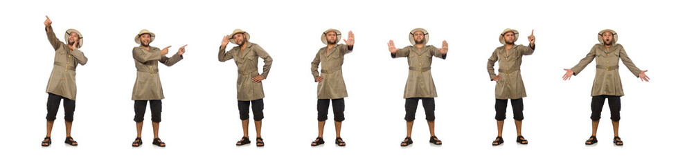 Man in safari hat isolated on white