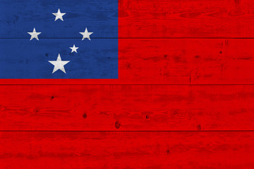 Samoa flag painted on old wood plank