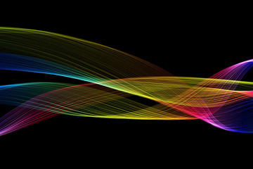 abstract colorful raibow wavy smoke flame over black background