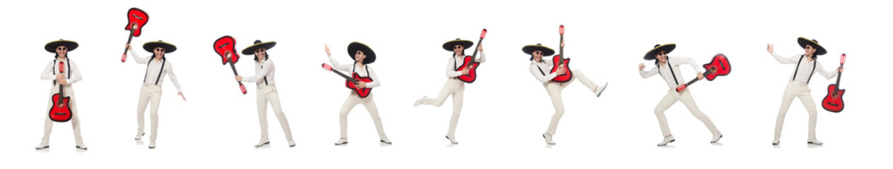 Mexican guitar player isolated on white