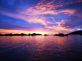 Fototapeta na wymiar Beautiful sunset view and vivid color on blue sky.