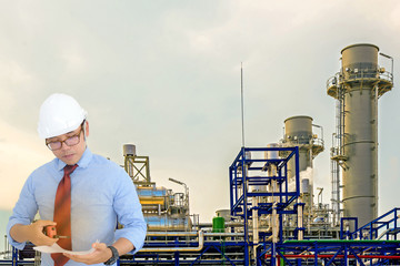 Power plant engineer reading the document