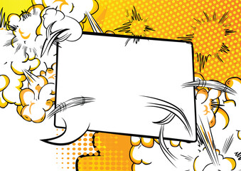 Vector illustrated retro comic book background with big blank speech bubble, pop art vintage style backdrop. © noravector