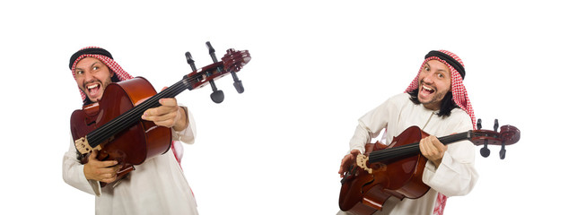 Arab man playing musical instrument