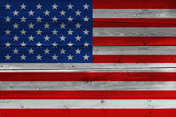 United States flag painted on old wood plank