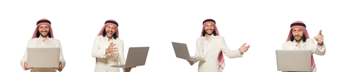 Arab businessman with computer on white