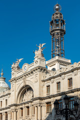 VALENCIA, SPAIN - FEBRUARY 24 : Historical Post Office building in the Town Hall Square of Valencia Spain on February 24, 2019