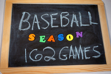 Fototapeta na wymiar Baseball season message on chalkboard
