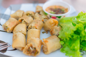 spring rolls, Thai popular food appetizer recipe menu.