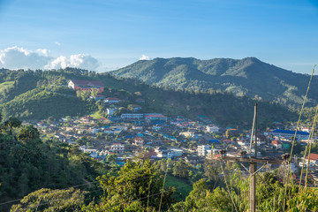 Fototapeta na wymiar Doi Wawee large village inside the hill in northern of Thailand Chiang Rai province.