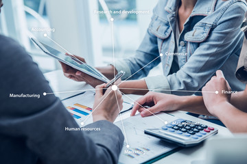 business people working in office overlay with branch in the business basics topic.