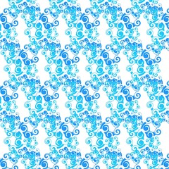 Seamless blue pattern in the form of curls on a white background