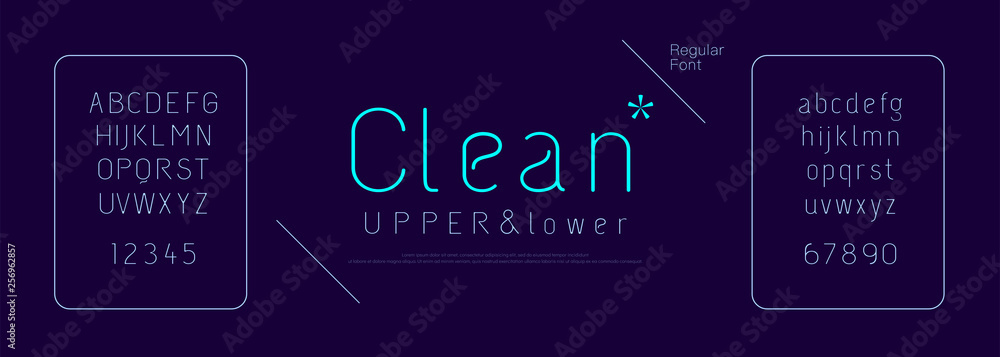 Aufkleber abstract rounded thin line font minimal alphabet. modern fonts and numbers. typography round urban t