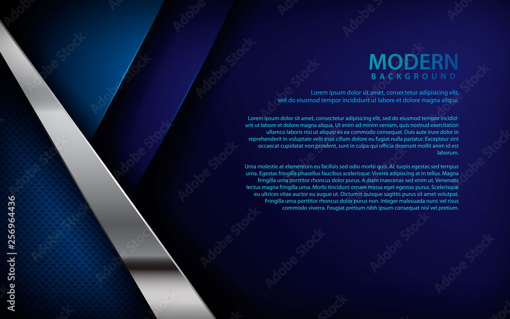 Fototapete blue paper background. realistic overlap layer dimension with silver list concept. space for text an
