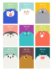 Set Of Cartoon Cute Animal Faces