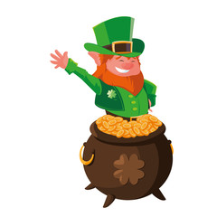 saint patrick lemprechaun with treasure cauldron