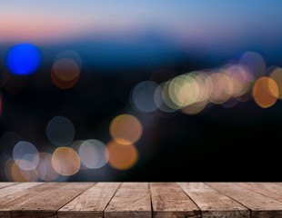 empty table from wood with bokeh background