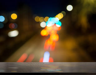 empty table from wenge wood with bokeh background