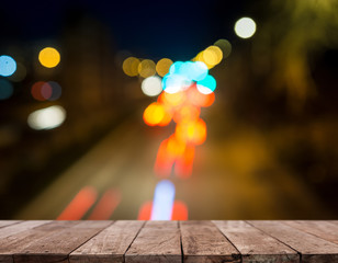 empty table from wood with bokeh background