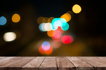 empty table from wood with bokeh background