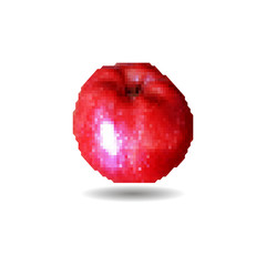 Vector red apple. Low poly triangular style, pixel art.