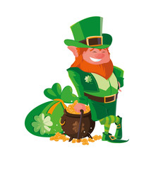 saint patrick lemprechaun with treasure cauldron