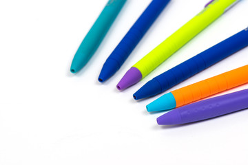 ballpoint pens close-up. many pens. stationery