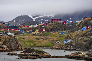 Multicolored houses of the settlement in Greenland.