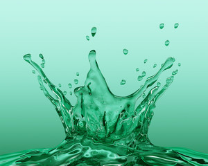 Water. Water splash isolated on green background.  Mint color. 3D rendering.