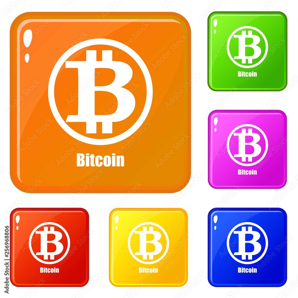 Poster bitcoin icons set collection vector 6 color isolated on white background