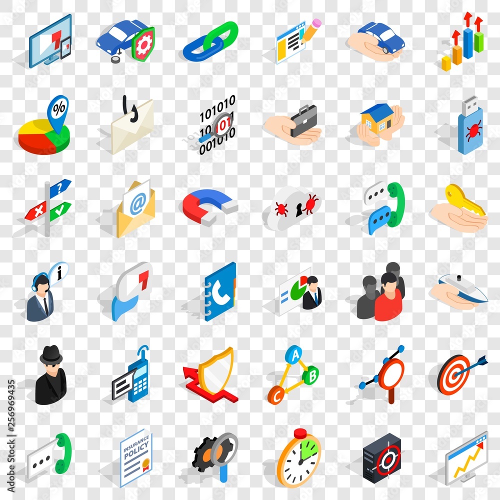 Poster business development icons set. isometric style of 36 business development vector icons for web for 