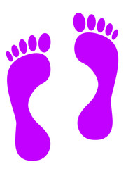 Violette Fußspuren , weißer Hintergrund