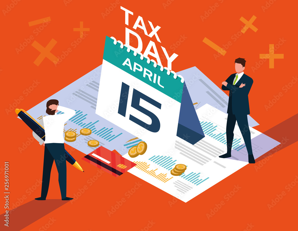 Canvas Prints businessmen in tax day with calendar and icons