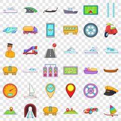 Transport icons set. Cartoon style of 36 transport vector icons for web for any design