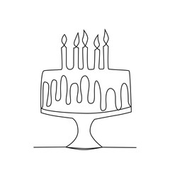 Drawing a continuous line. Birthday cake with candles